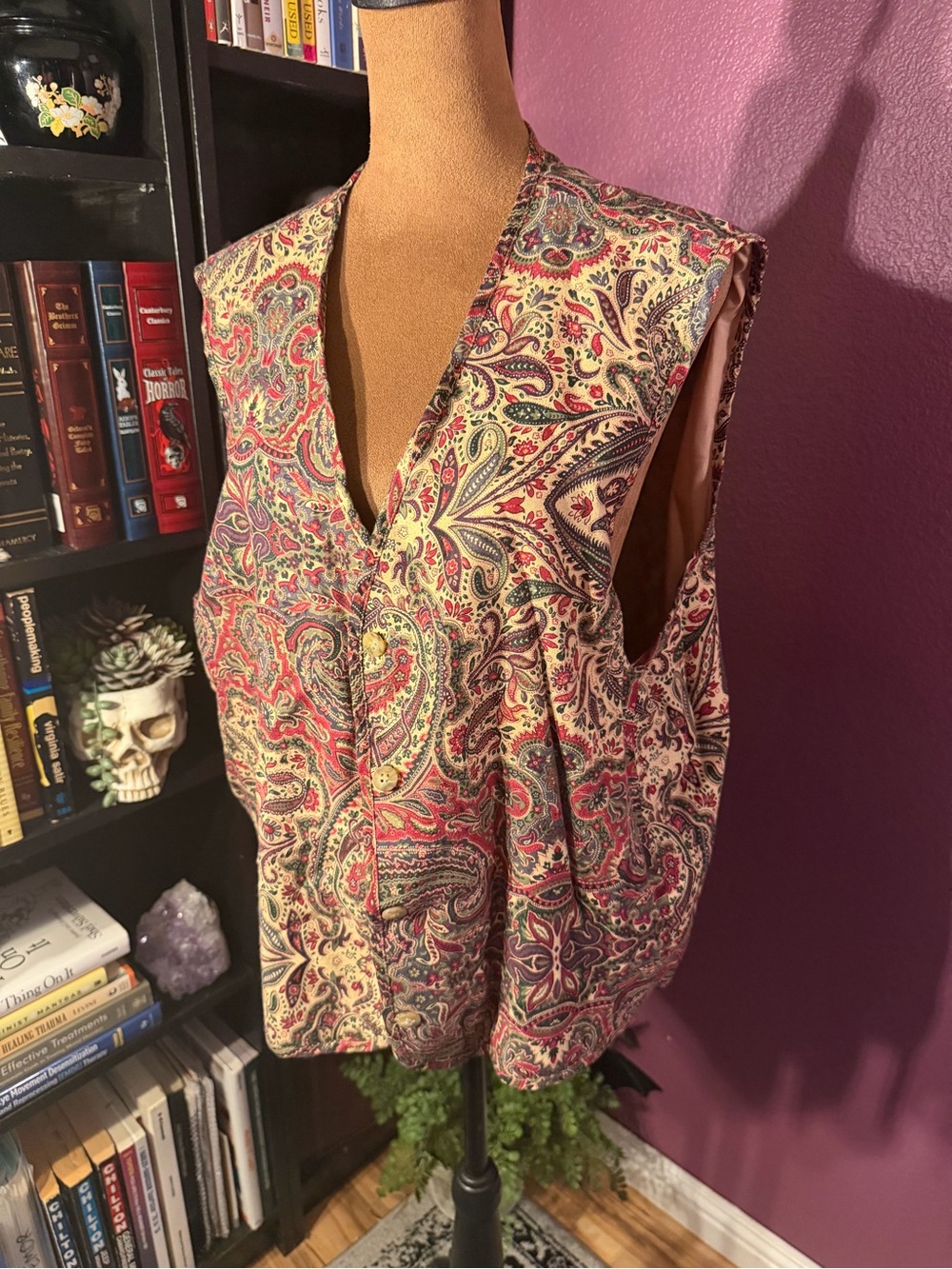 Vtg Talbots Paisley Button-Front Vest- Multicolor fully lined